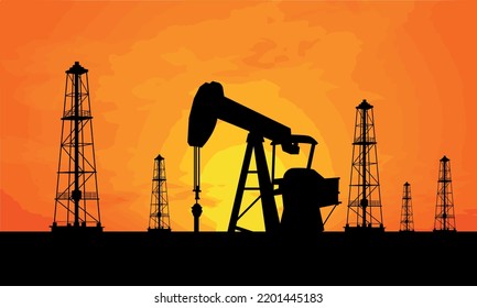 oil pump  Rig and  gas rig against an orange sunset vector 