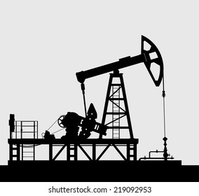 Oil pump silhouette isolated over grey background. Detailed vector illustration.