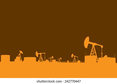 Oil pump silhouettes landscape illustration 