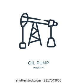 icono de la línea delgada de la bomba de aceite. aceite, íconos lineales de combustible del concepto de industria, señal de contorno aislado. Elemento de símbolo de ilustración vectorial para diseño web y aplicaciones.