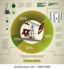 Oil pump vector image. Oil and gas industry infographic