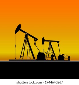 Oil Pumpjack Icon with Orange Sky Background. Pumping  Symbol, Exploration Technology - Vector