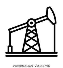 Oil pumpjack vector icon in outline style. Editable stroke.