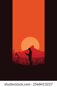 Oil pumpjack Vector, Silhouette of jack up drilling rig, illustration for background.	