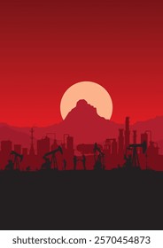 Oil pumpjack Vector, Silhouette of jack up drilling rig, illustration for background.