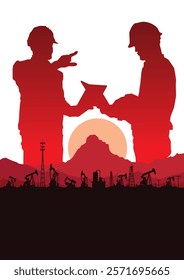 Oil pumpjack Vector, Silhouette of jack up drilling rig, illustration for background.