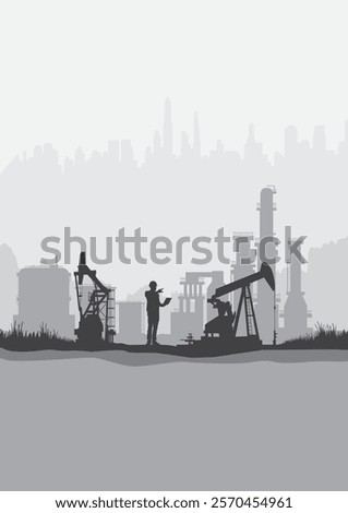 Oil pumpjack Vector, Silhouette of jack up drilling rig, illustration for background.