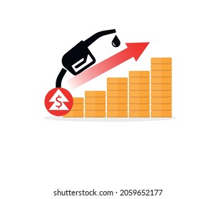 Oil pumps and up arrow graphic on white color background. oil crisis, editable vector.

