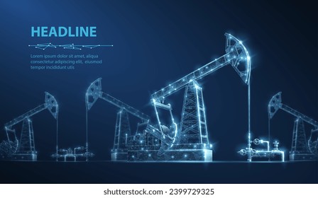 Oil pumps field on blue. Digital extraction, Gas market, Well drilling, Petroleum production, Fossil fuel, Oilfield crisis, Energy economy, War constriction, Oil refinery, Black gold concepts