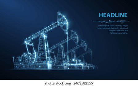 Oil pumps field on blue. Digital extraction, Gas market, Well drilling, Petroleum production, Fossil fuel, Oilfield crisis, Energy economy, War constriction, Oil refinery, Black gold concepts