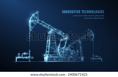 Oil pumps on blue. Extraction technology, Gas market, Well drilling innovation, Petroleum production technology, Fossil fuel, Energy economy, War constriction, Oil refinery tech concepts Foto d'archivio © 