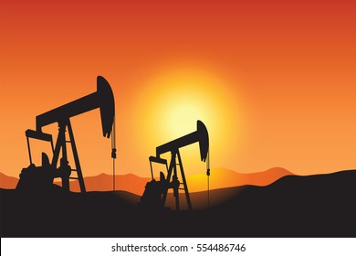 Oil Pumps on sunset background