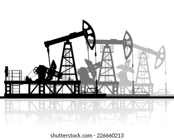 Oil pumps silhouette isolated on white background. Detailed vector illustration. 