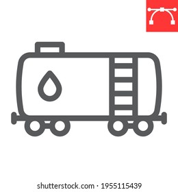 Oil railway tank line icon, oil train and fuel carriage, oil tank vector icon, vector graphics, editable stroke outline sign, eps 10