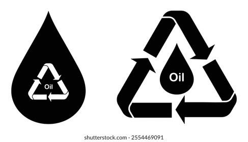 Oil recycling icon set. Oil drop with recycling symbol vector illustration on white background.