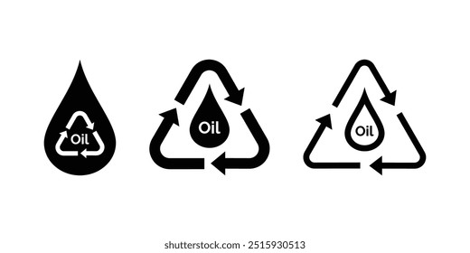 Oil recycling icon vector. Oil drop icon with a recycle sign. Oil recycling symbol