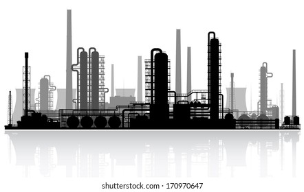 Oil Refinery Or Chemical Plant Silhouette. Vector Illustration. 