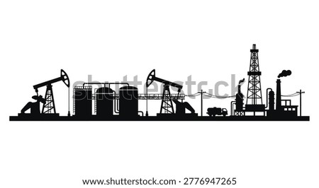 Oil refinery and drilling rig silhouette high quality