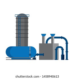 oil refinery gas factory industry petrochemical petroleum plant pipeline and destillation tank cartoon vector illustration graphic design