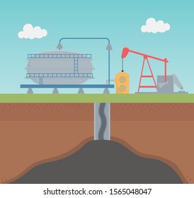 oil refinery gas factory industry process fracking vector illustration