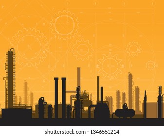 Oil refinery with gears background vector