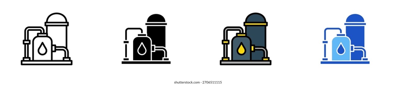 Conjunto de iconos de refinería de petróleo Colección de estilo múltiple