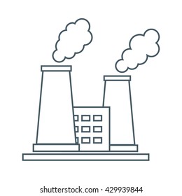 Oil refinery icon with smoking chimneys on a white background