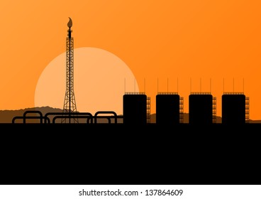 Oil Refinery Industrial Factory Desert Landscape Illustration Background Vector