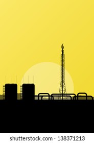 Oil Refinery Industrial Factory Desert Landscape Illustration Background Vector