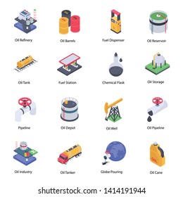 
Oil Refinery  Isometric Vector Icons 
