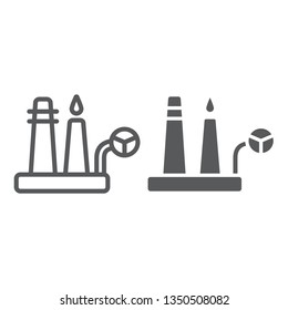 Oil refinery line and glyph icon, industrial and plant, factory sign, vector graphics, a linear pattern on a white background, eps 10.