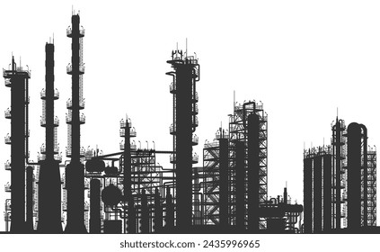 Oil refinery. Outline drawing. Vector illustration. Sketch for creativity.