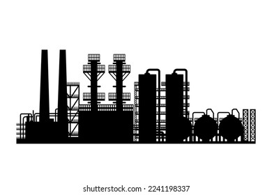 Oil Refinery Plant and Chemical Factory Silhouette vector illustration