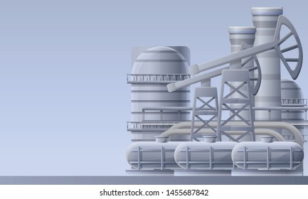 Oil refinery plant concept banner. Cartoon illustration of oil refinery plant vector concept banner for web design
