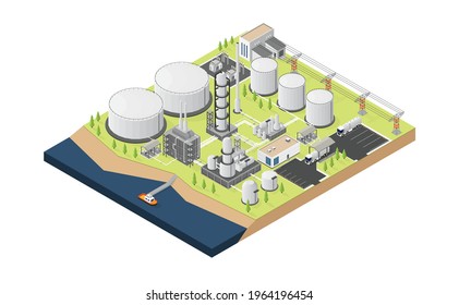 oil refinery plant with isometric graphic