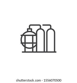 Oil refinery plant line icon. linear style sign for mobile concept and web design. Industrial oil tanks outline vector icon. Symbol, logo illustration. Vector graphics