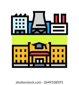 vetor de ícone de cor da poluição química da escola da refinaria de óleo. sinal da poluição química da escola da refinaria de óleo. ilustração do símbolo isolado