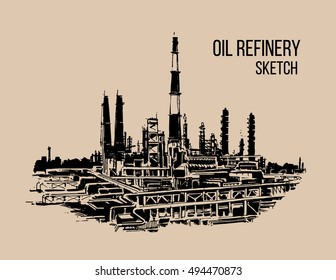 oil refinery sketch illustraton