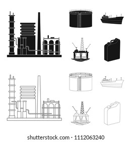 Oil refinery, tank, tanker, tower. Oil set collection icons in black,outline style vector symbol stock illustration web.