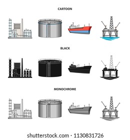 Oil refinery, tank, tanker, tower. Oil set collection icons in cartoon,black,monochrome style vector symbol stock illustration web.