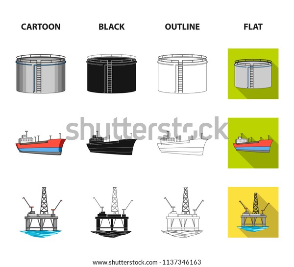 Oil refinery, tank, tanker, tower. Oil set collection icons in cartoon