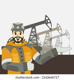 Oil Refinery Worker Engineer Showing Oil Pumping Plant Energy Industrial Area Drilling Oil Wells. Fossil Fuel Production Concept. Oil Rig Operator. Petroleum Production. Pumps Derrick Diesel Petrol