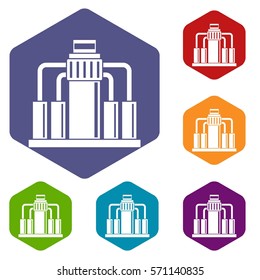 Oil refining icons set rhombus in different colors isolated on white background