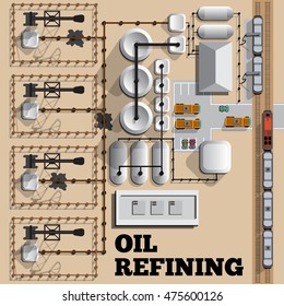 Oil refining.  View from above. Vector illustration.