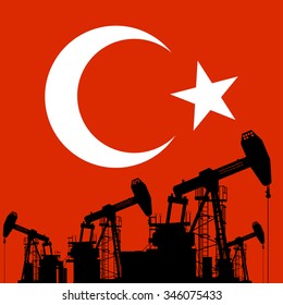 oil rig with the background of the turkish flag 