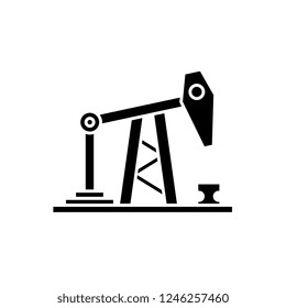 Oil rig black icon, vector sign on isolated background. Oil rig concept symbol, illustration 