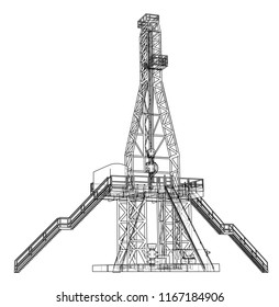 Oil rig concept. Vector rendering of 3d. Wire-frame style. The layers of visible and invisible lines are separated