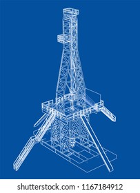 Oil rig concept. Vector rendering of 3d. Wire-frame style. The layers of visible and invisible lines are separated