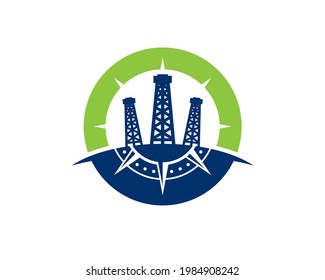 plantilla de logotipo de la brújula de coordenadas de la plataforma de aceite