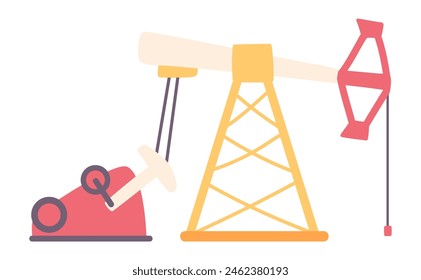 Plataforma petrolera con grúa en diseño plano. Máquina de extracción de aceite. Ilustración vectorial aislada.